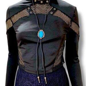 Western Oval Turquoise Stone Black Braided Bolo Tie Cowboy Neckties -NEW